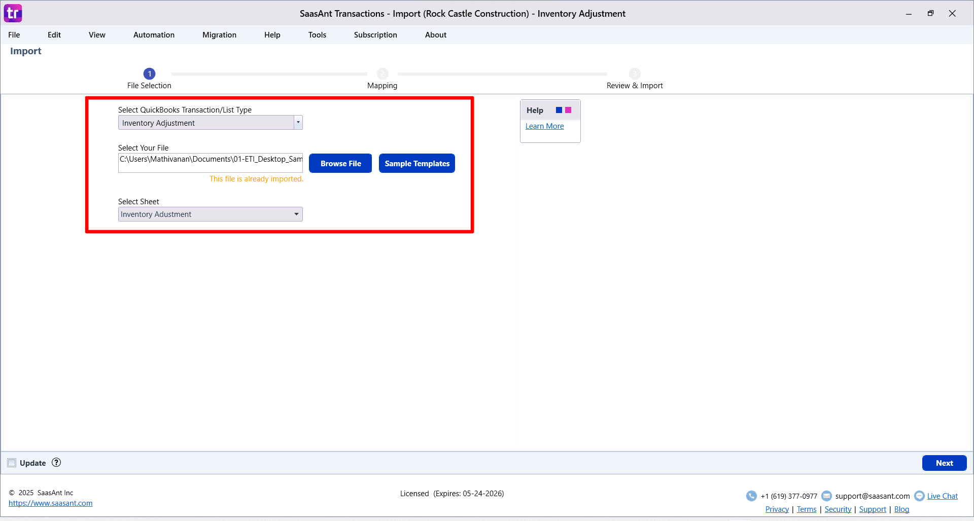 Browse Inventory Adjustment - SaasAnt Transactions Desktop.png