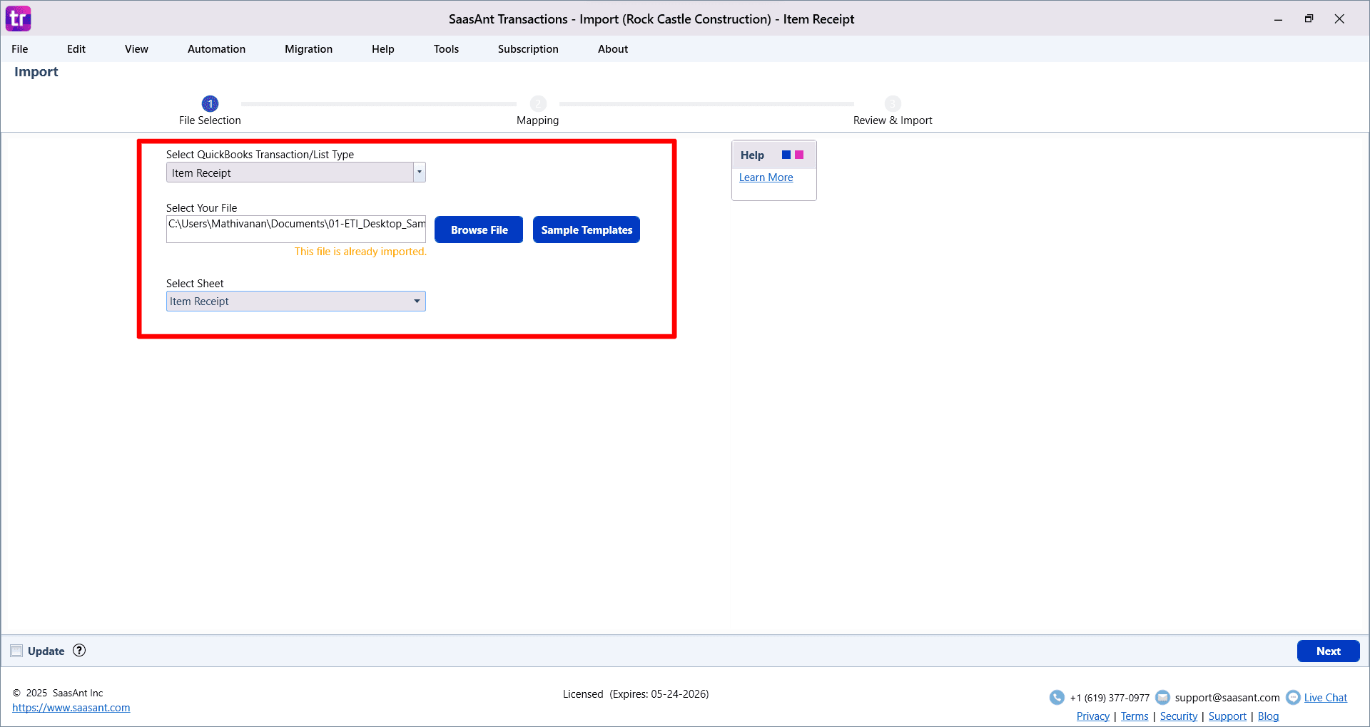 Browse Import Item Receipt - SaasAnt Transactions Desktop.png