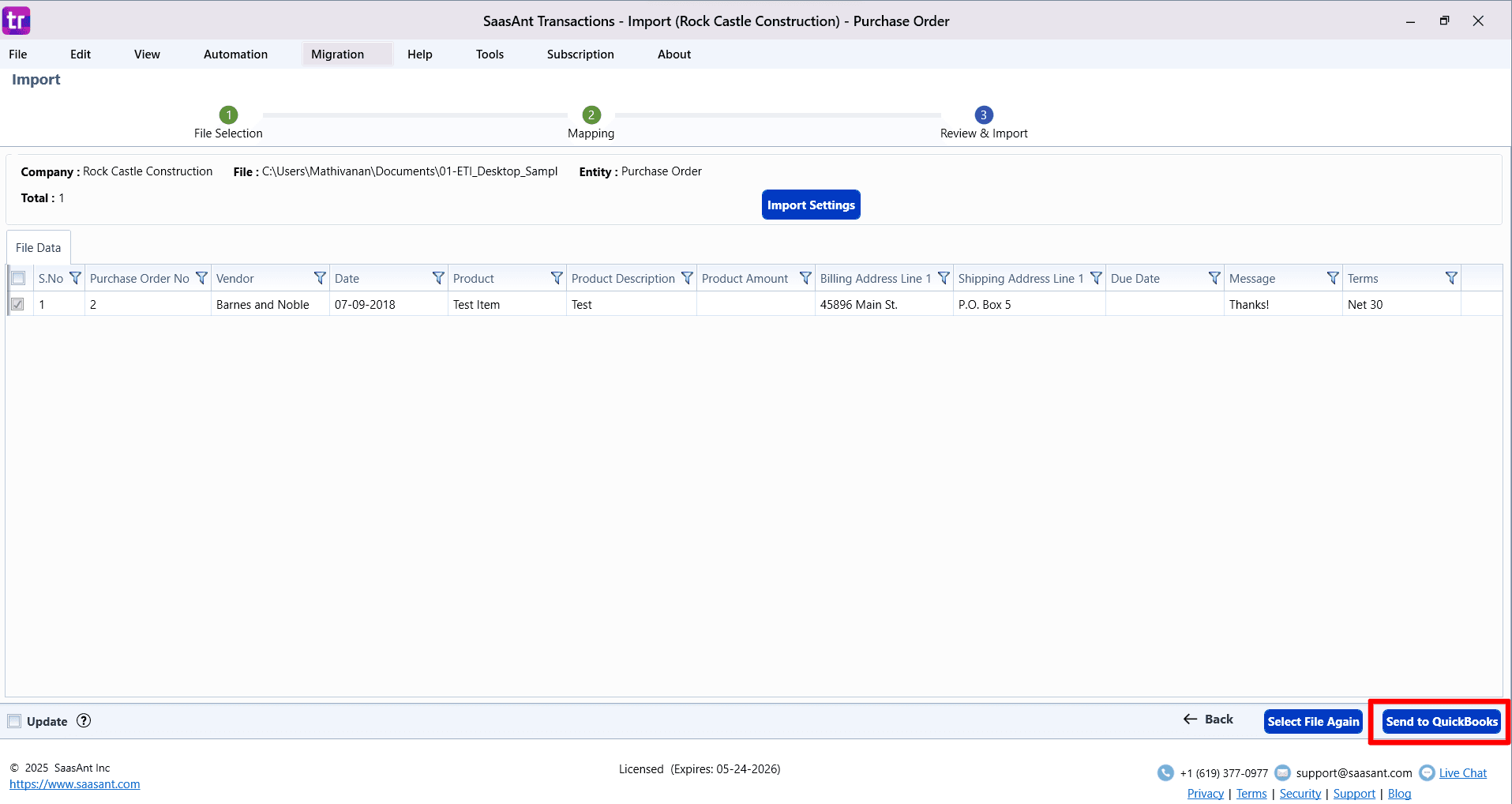 Send Purchase Order QuickBooks - SaasAnt Transactions Desktop.png