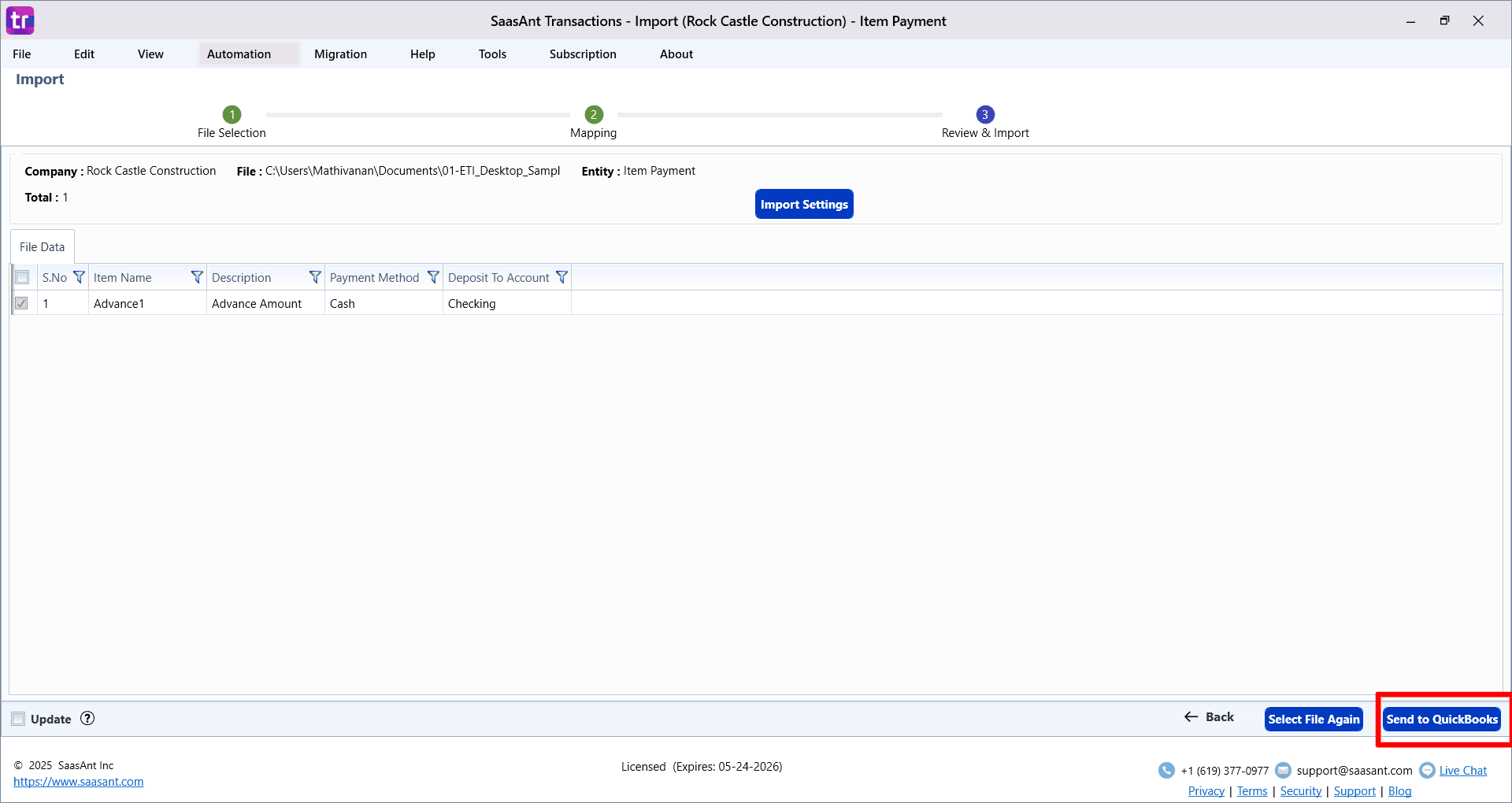 Send Item Payment QuickBooks - SaasAnt Transactions Desktop.png