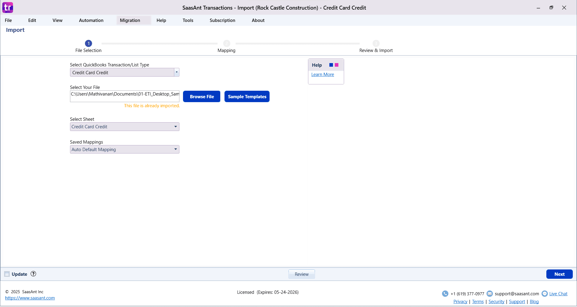 Browse Import Credit card Credits - SaasAnt Transactions Desktop.png