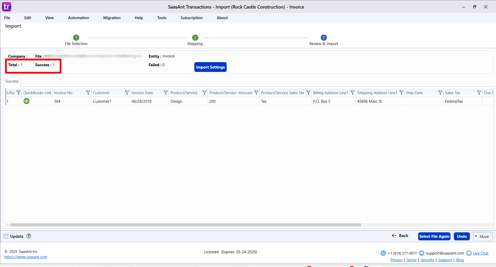 Success Import - SaasAnt Transactions Desktop.png