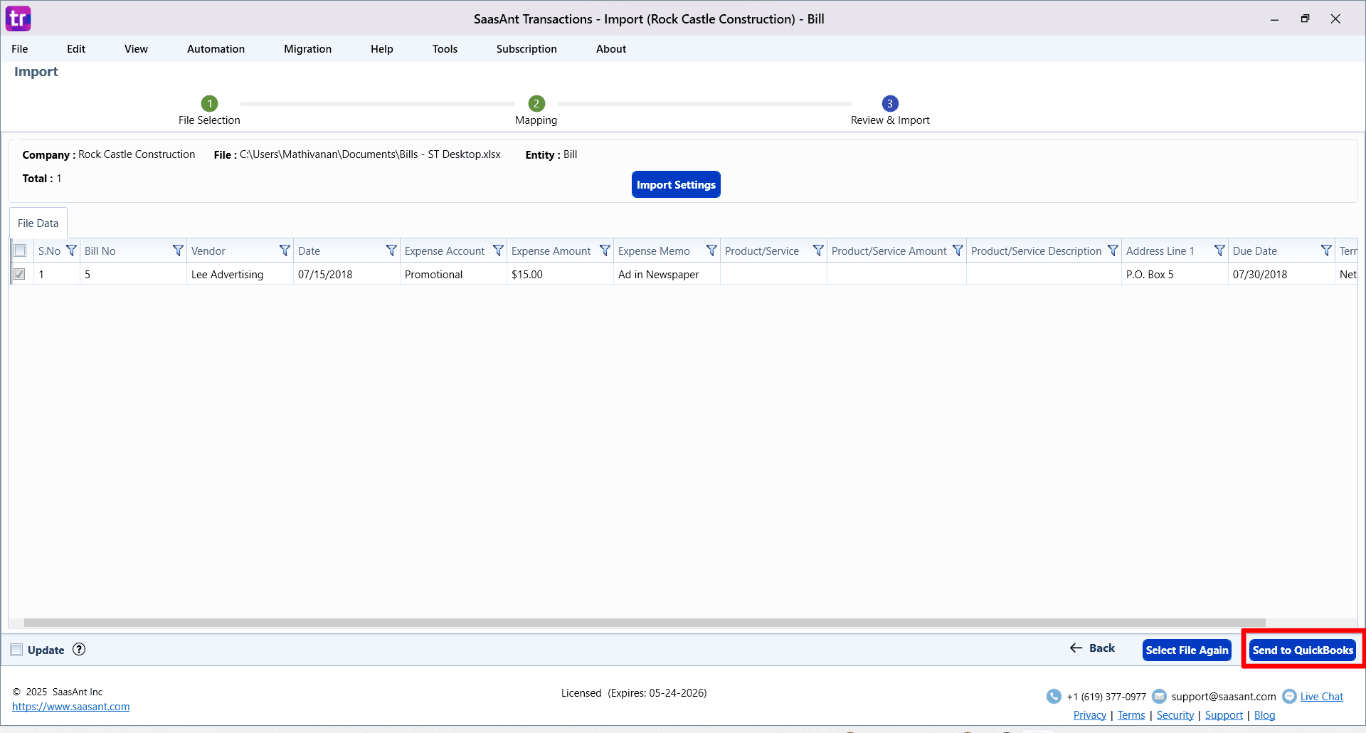 Send it QuickBooks Bills - SaasAnt Transactions Desktop.png