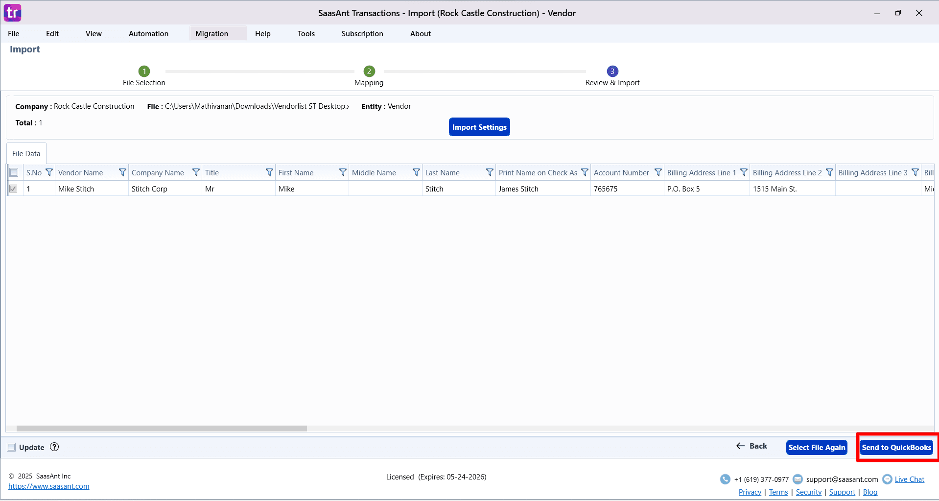Send it to QuickBooks Vendor List - SaasAnt Transactions Desktop.png