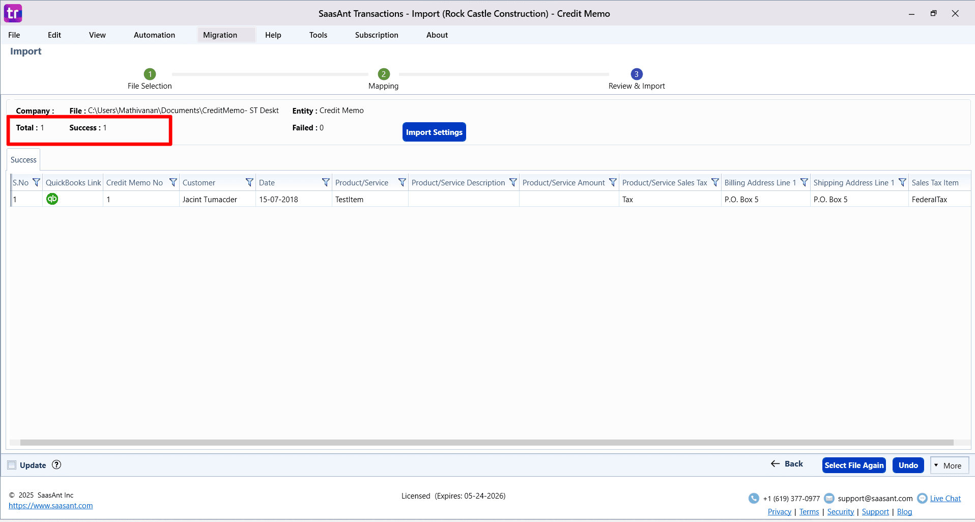 Success Credit Memo Import - SaasAnt Transactions Desktop.png