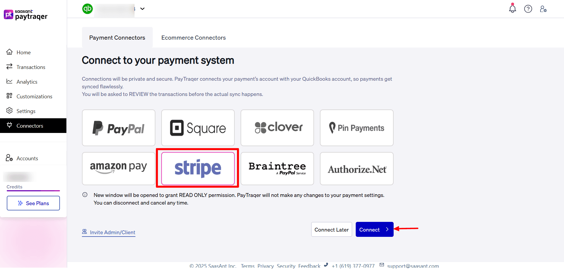 Choose Stripe as the Connector in PayTraQer.png