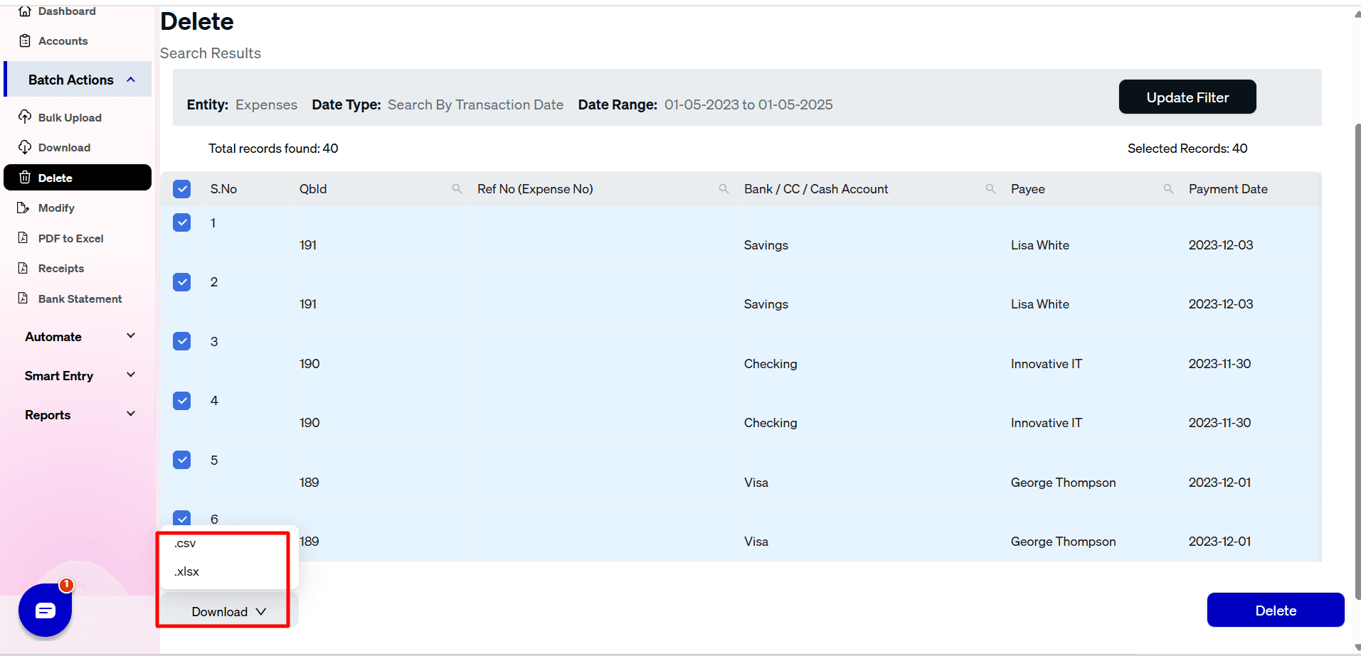 Before Delete Expenses - SaasAnt Transactions.png