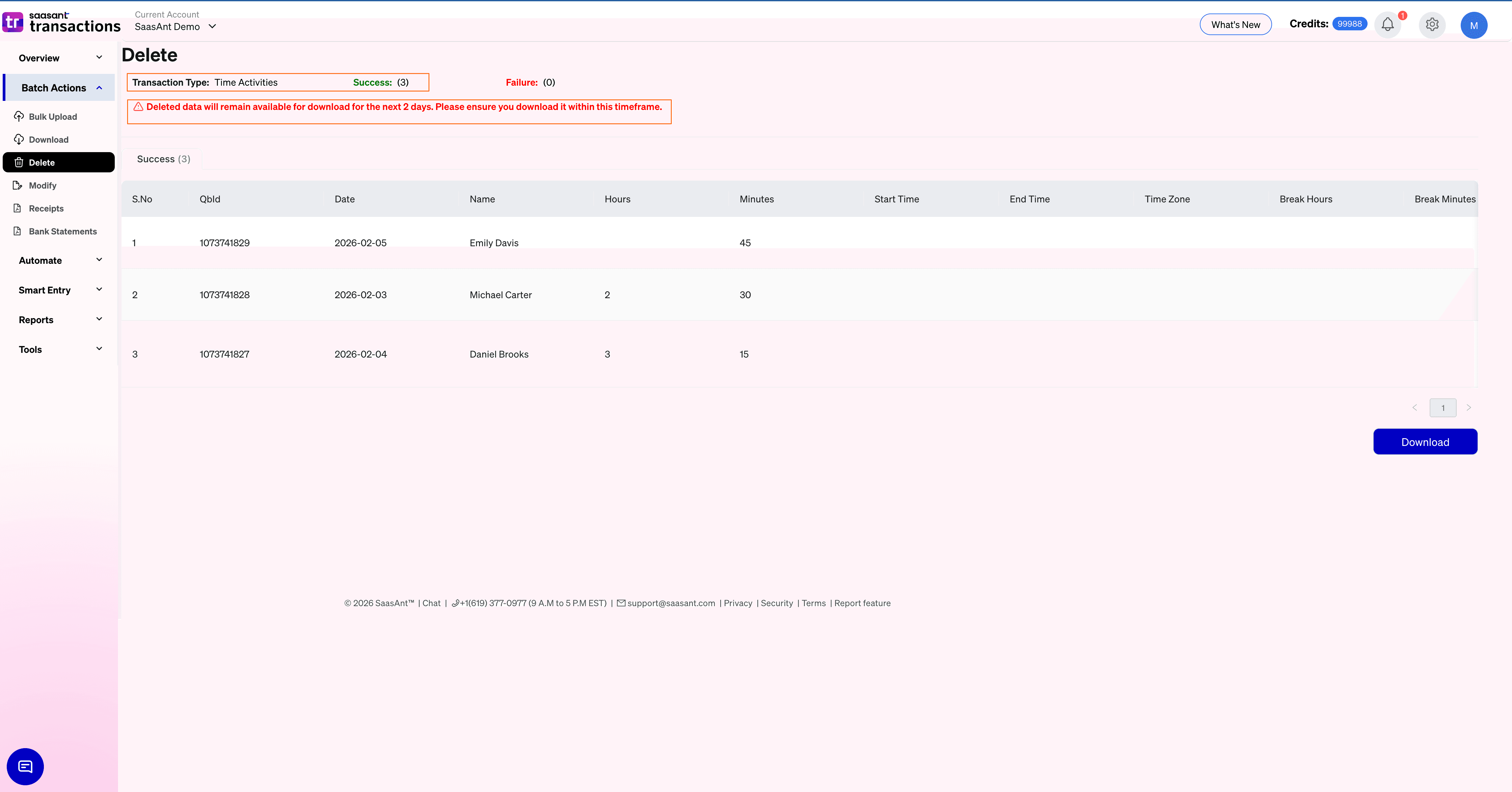 Confirmation of Deleted Time Activities in SaasAnt Transactions Online.png