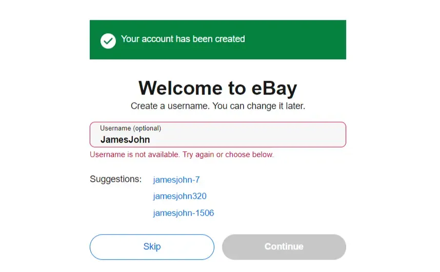 Create a username in eBay