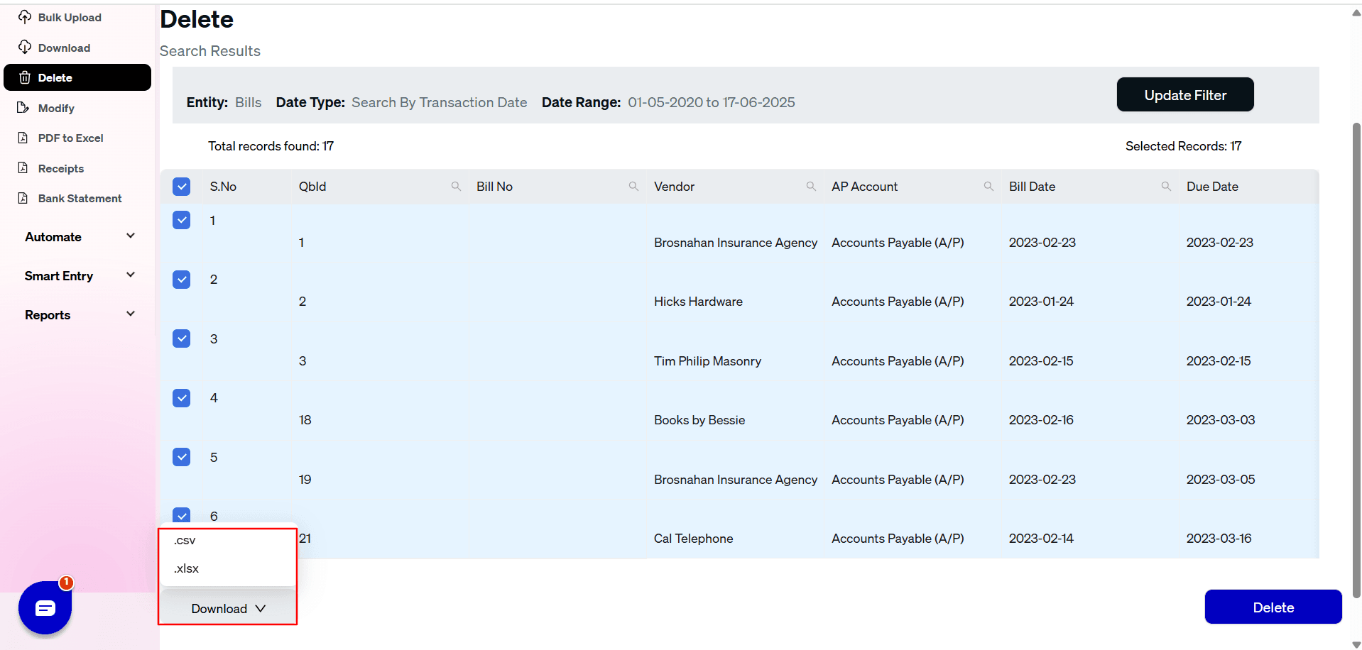 Download Bills before delete - SaasAnt Transactions.png