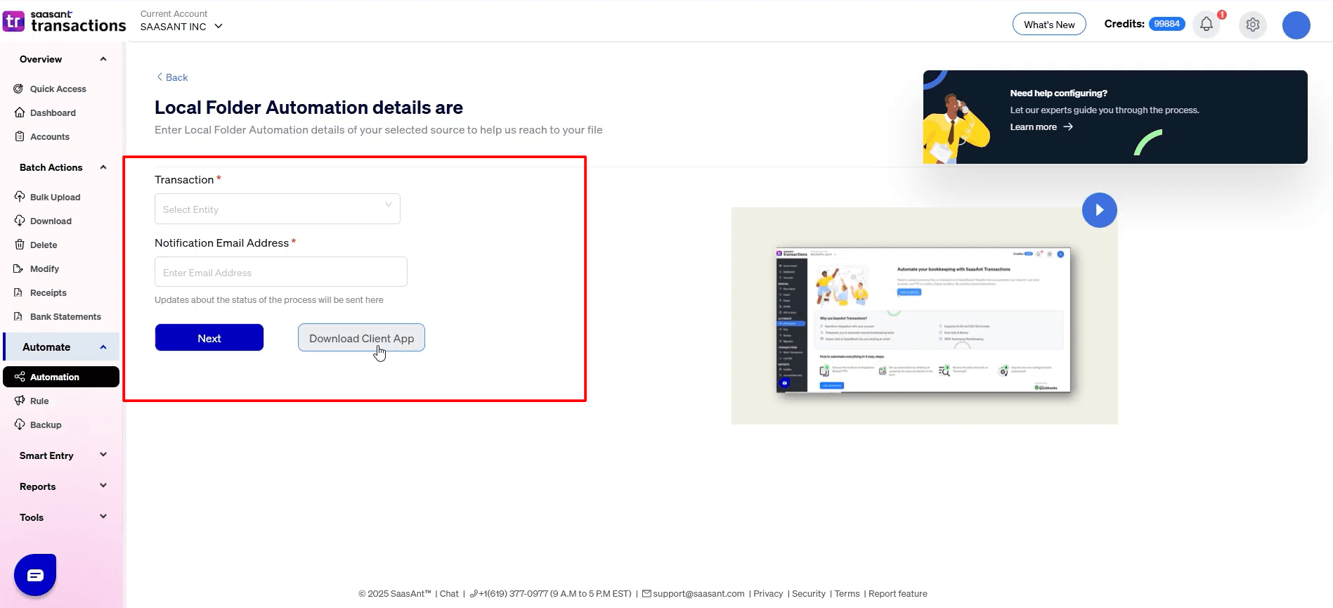 Fill up the Local Folder Automation Details in SaasAnt Transactions Online.png
