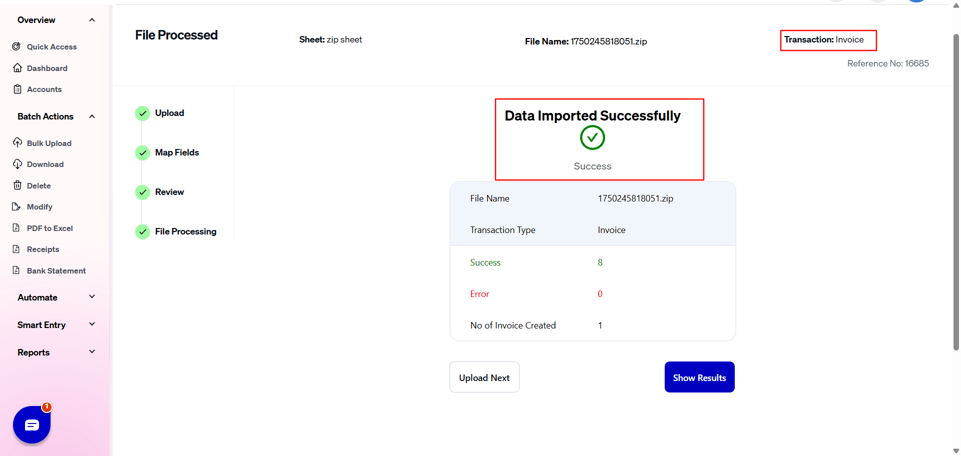 Import Pdf Invoices Success - SaasAnt Transactions.png