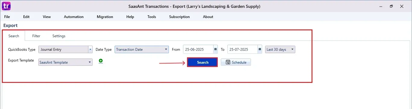Search joural entries to  Export.webp