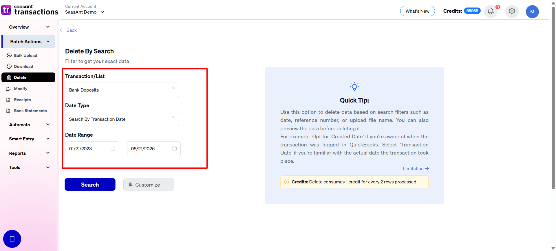 Select Bank Deposits in SaasAnt Transactions Online.png