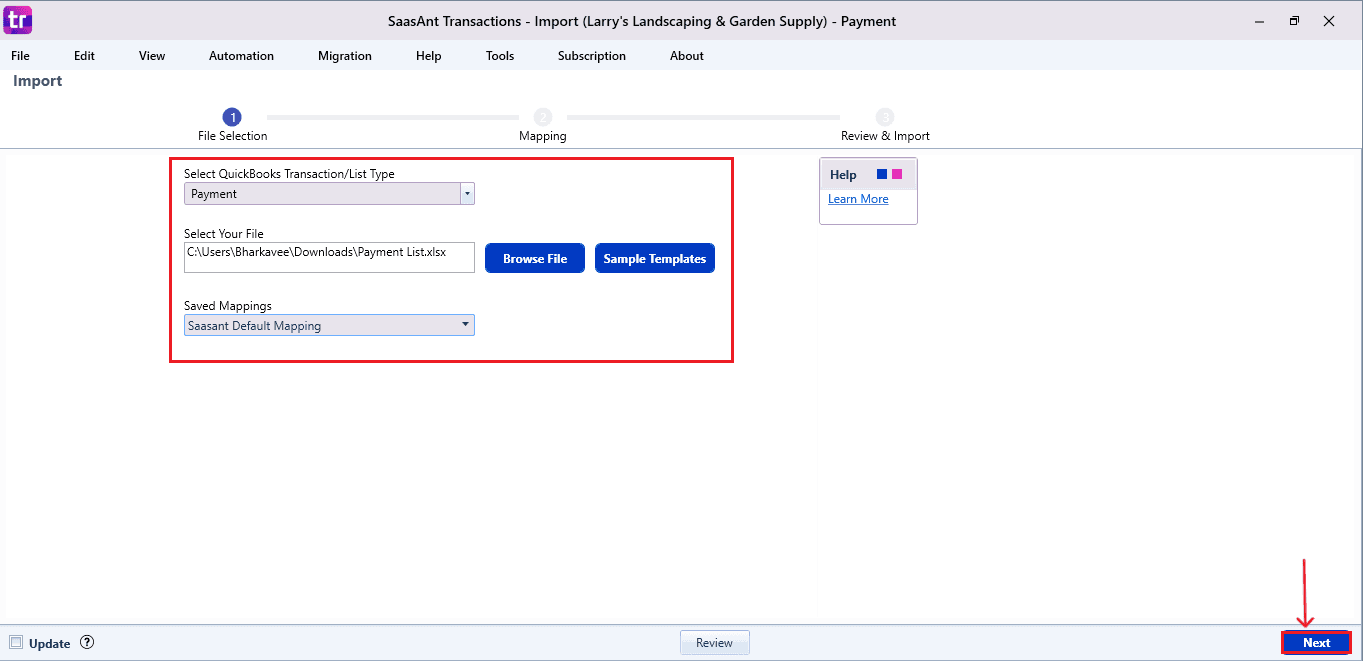Select Payment - SaasAnt Transaction Desktop.png