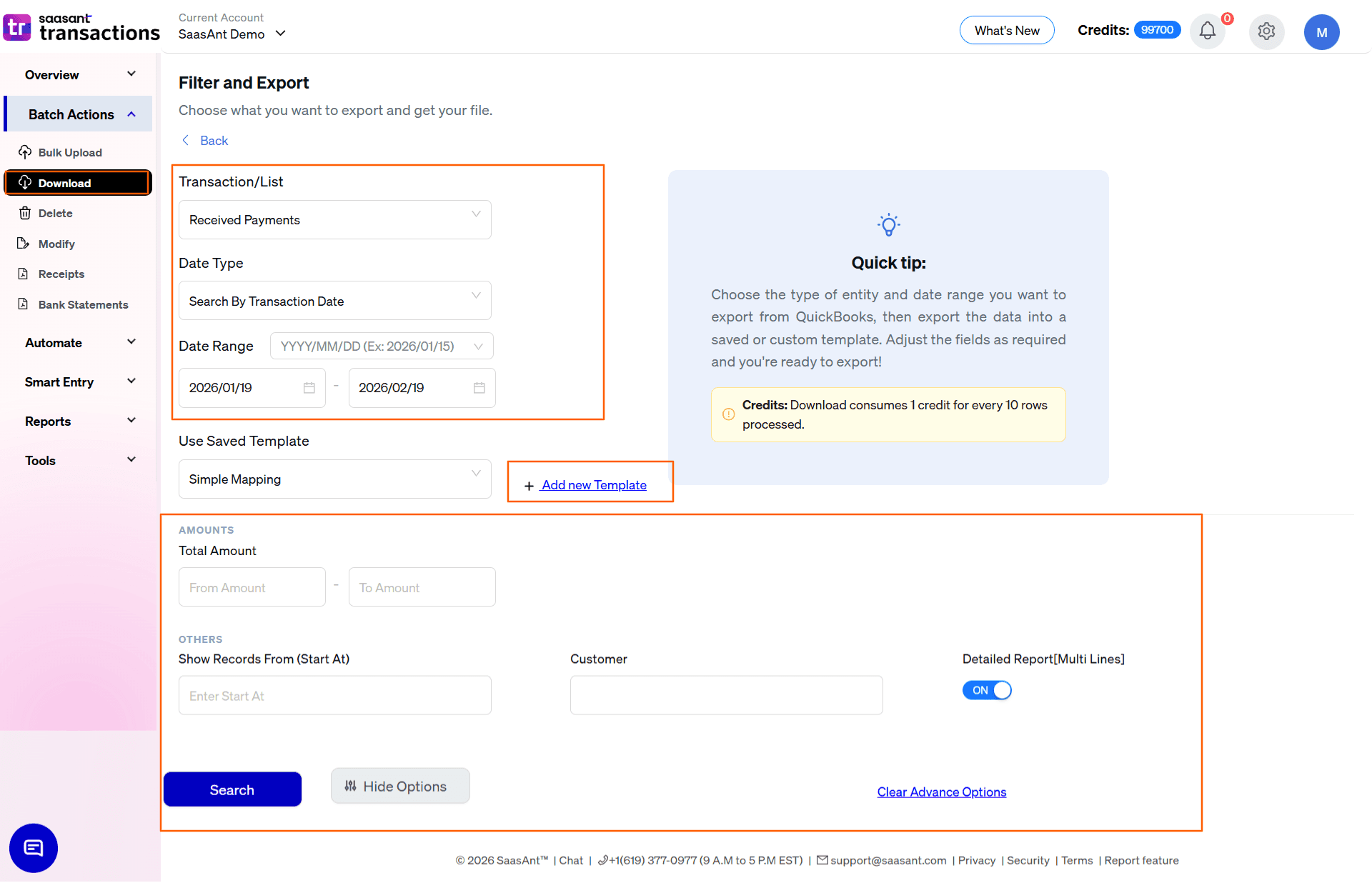 Select Received Payments in SaasAnt Transactions Online.png