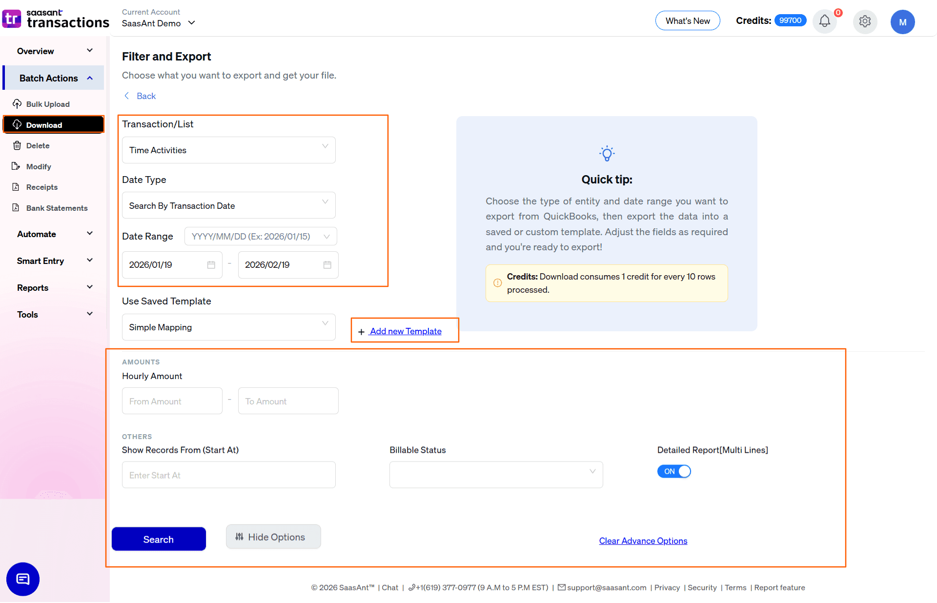 Select Time Activities in SaasAnt Transactions Online.png