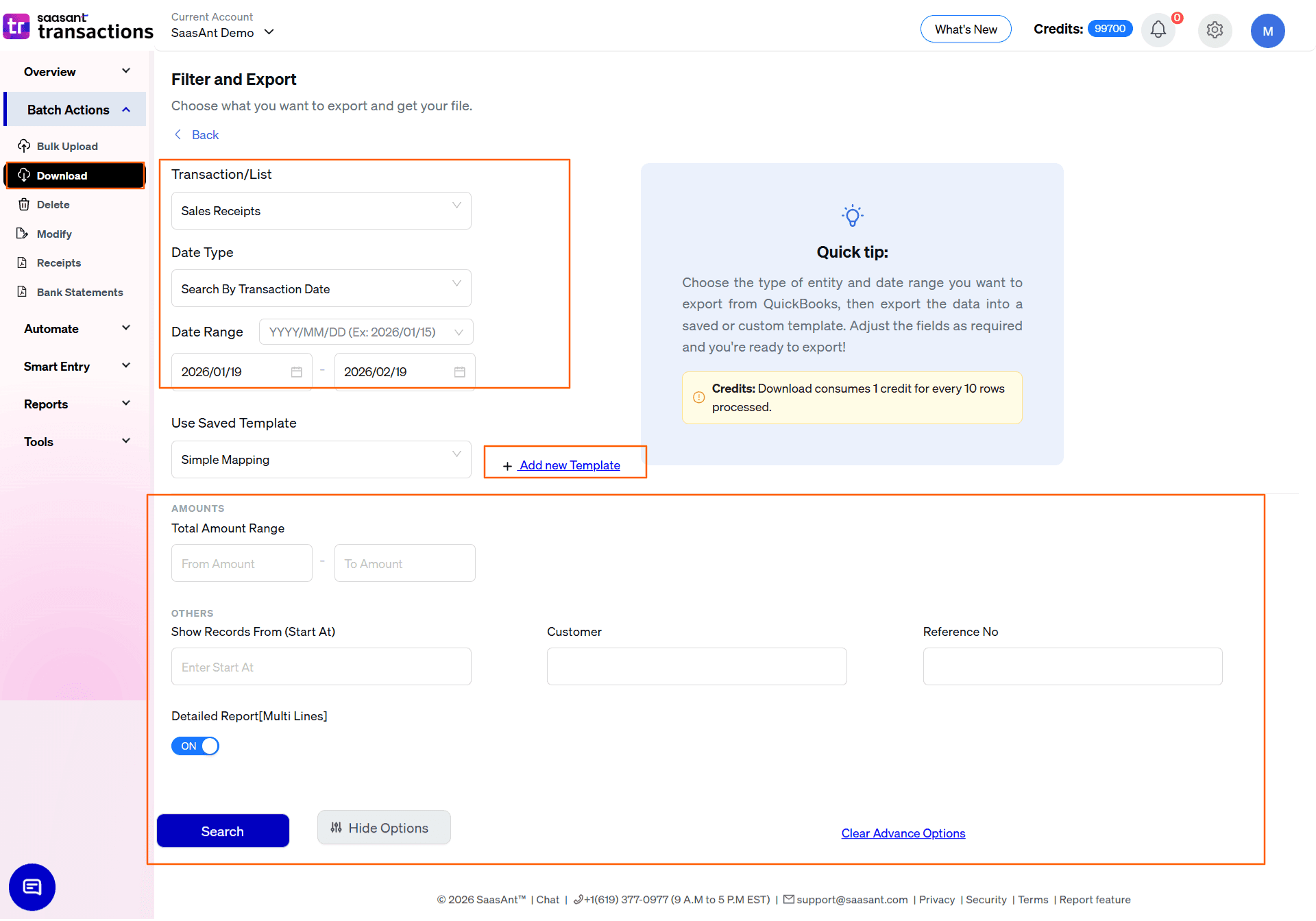 Select sales recipts in SaasAnt Transactions Online.png