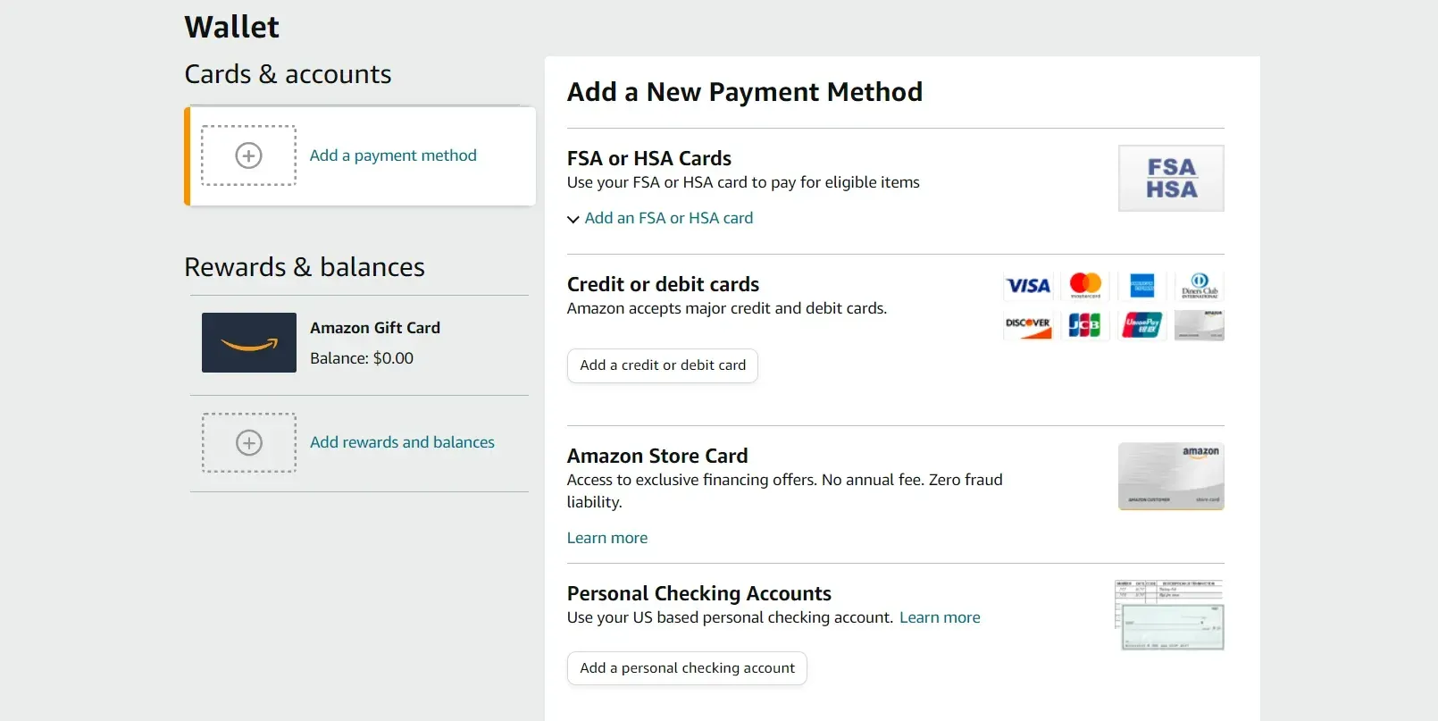 Add a credit or debit card in Amazon