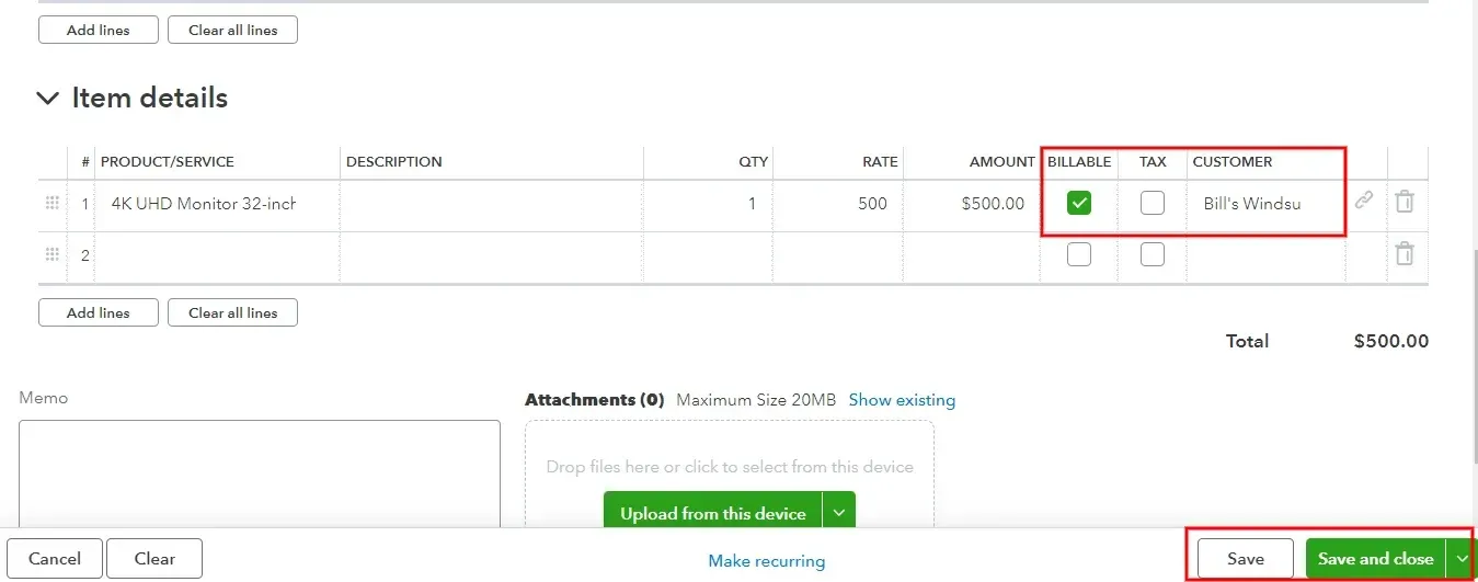 Select save, save and close to add purchase order