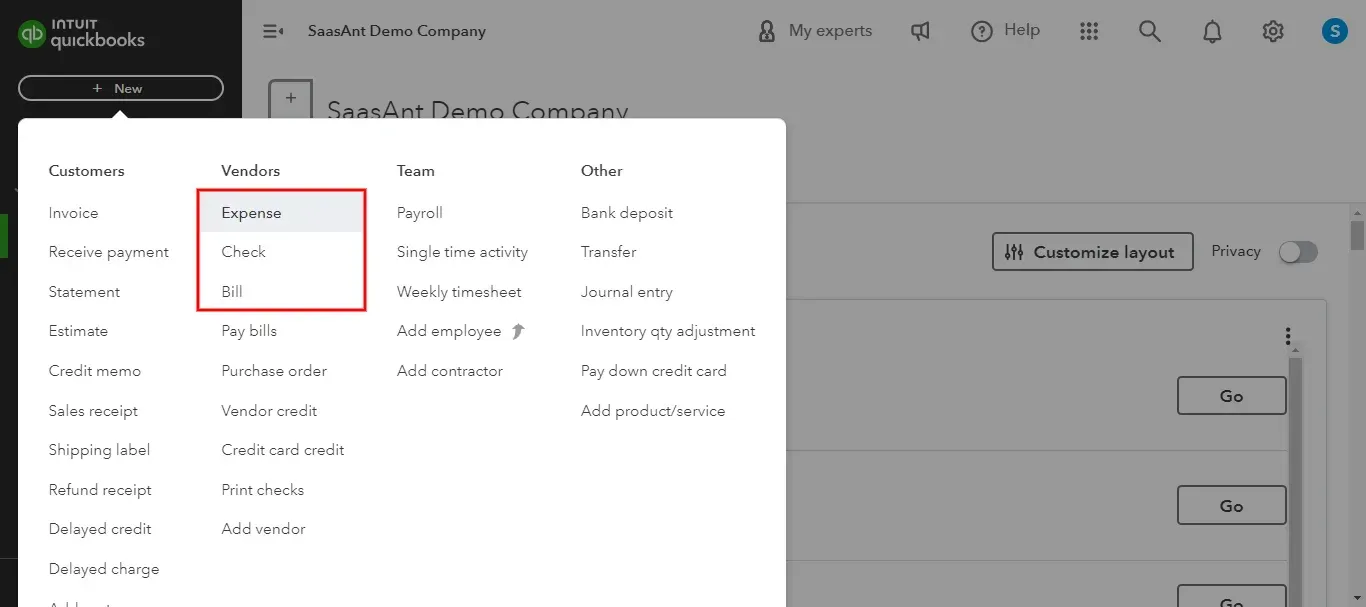 Add Purchase Order to Expense/Bill/Check in QuickBooks