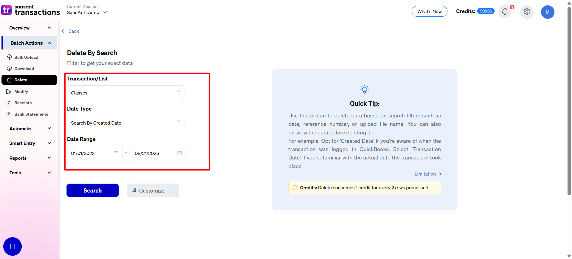 choose class in SaasAnt Transactions Online.png
