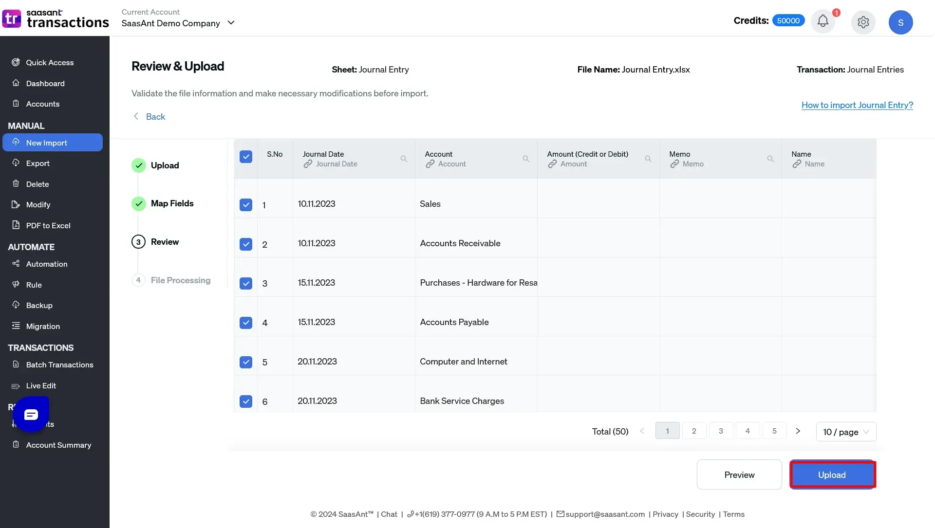 Review and Import Entries