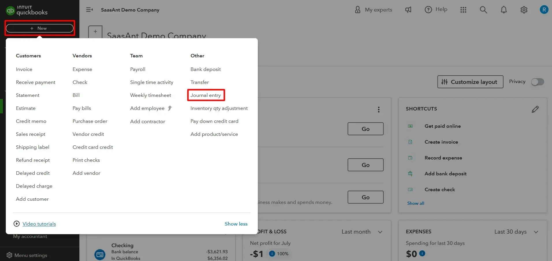 Navigate to the Journal Entry Screen