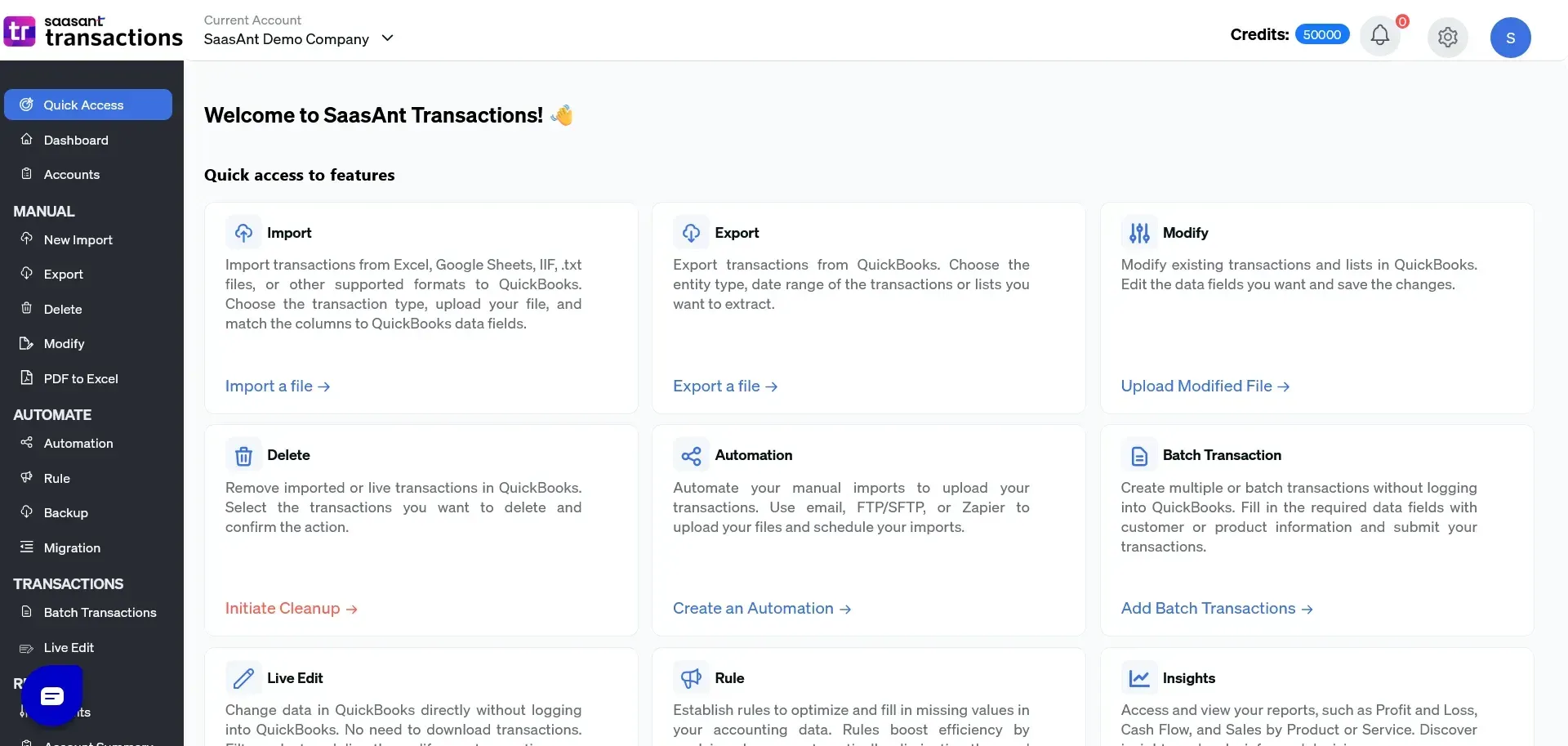 Access SaasAnt Transactions