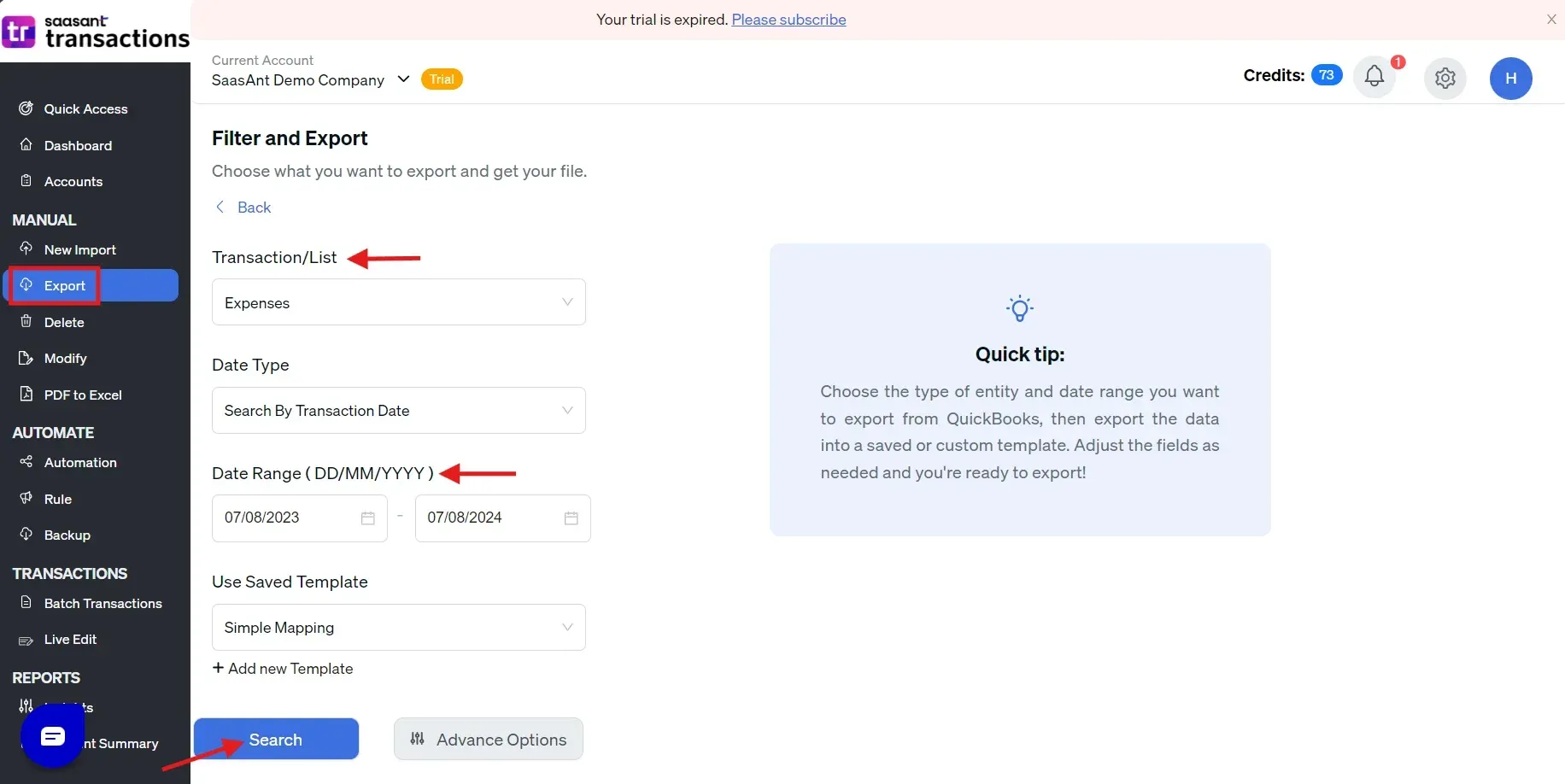 Export Expense Data