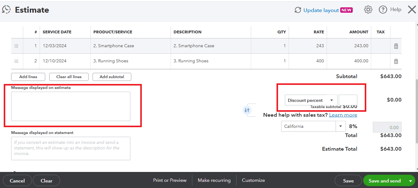 enter to product details to create estimates