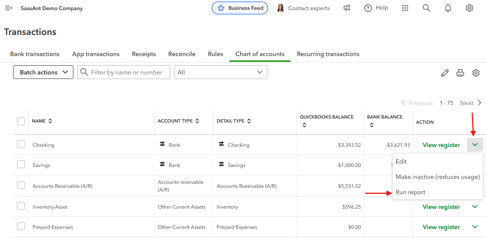 export chart of accounts in quickbooks online