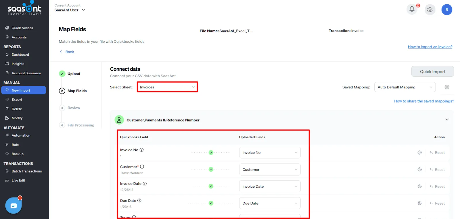 map the fields to upload invoice data into quickbooks.webp