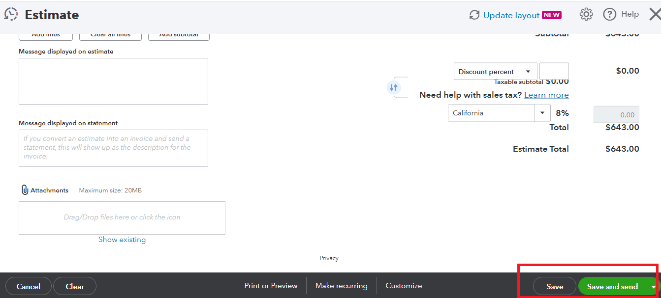 save the created estimate