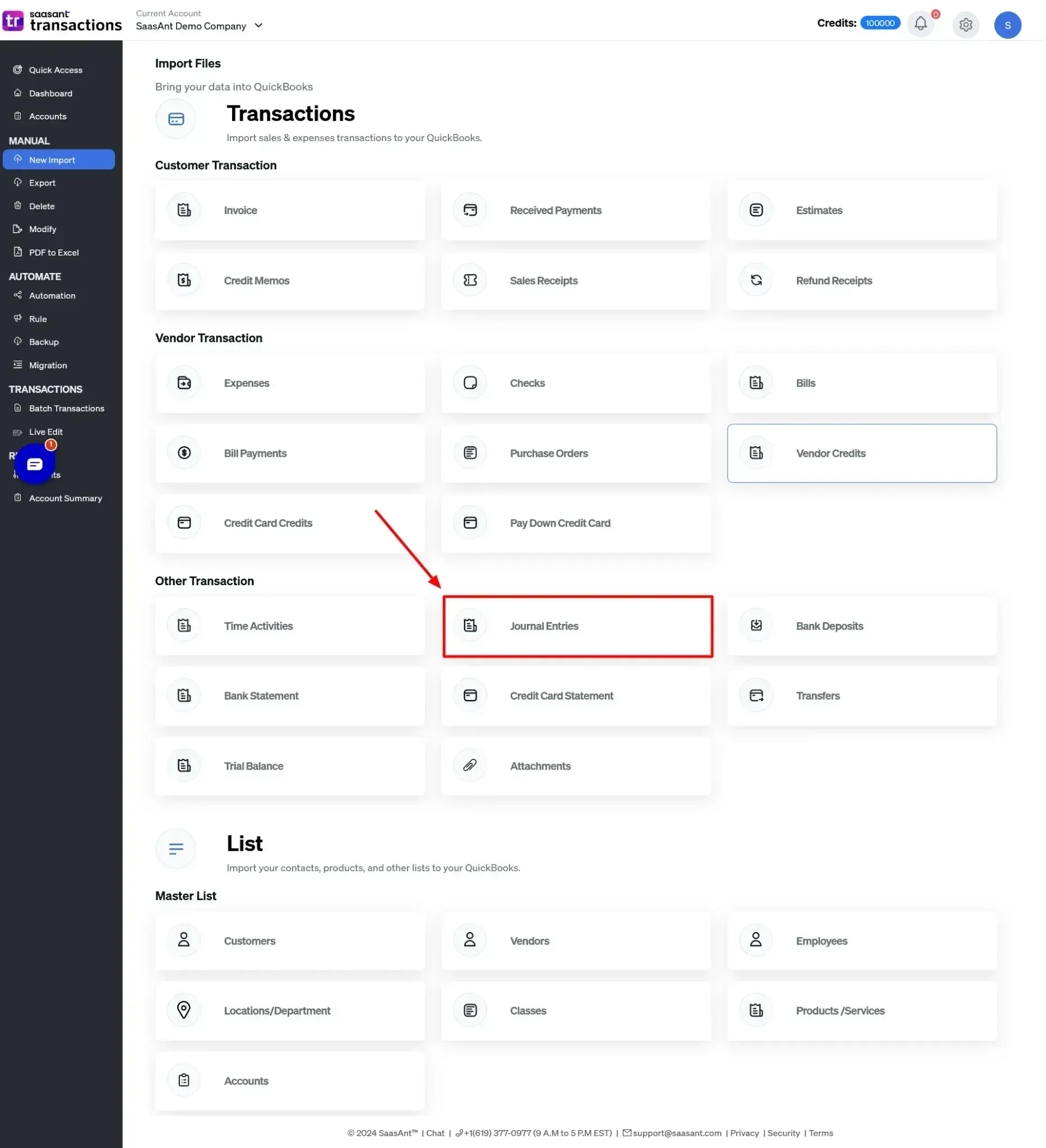 select transaction type to import into quickbooks online.webp