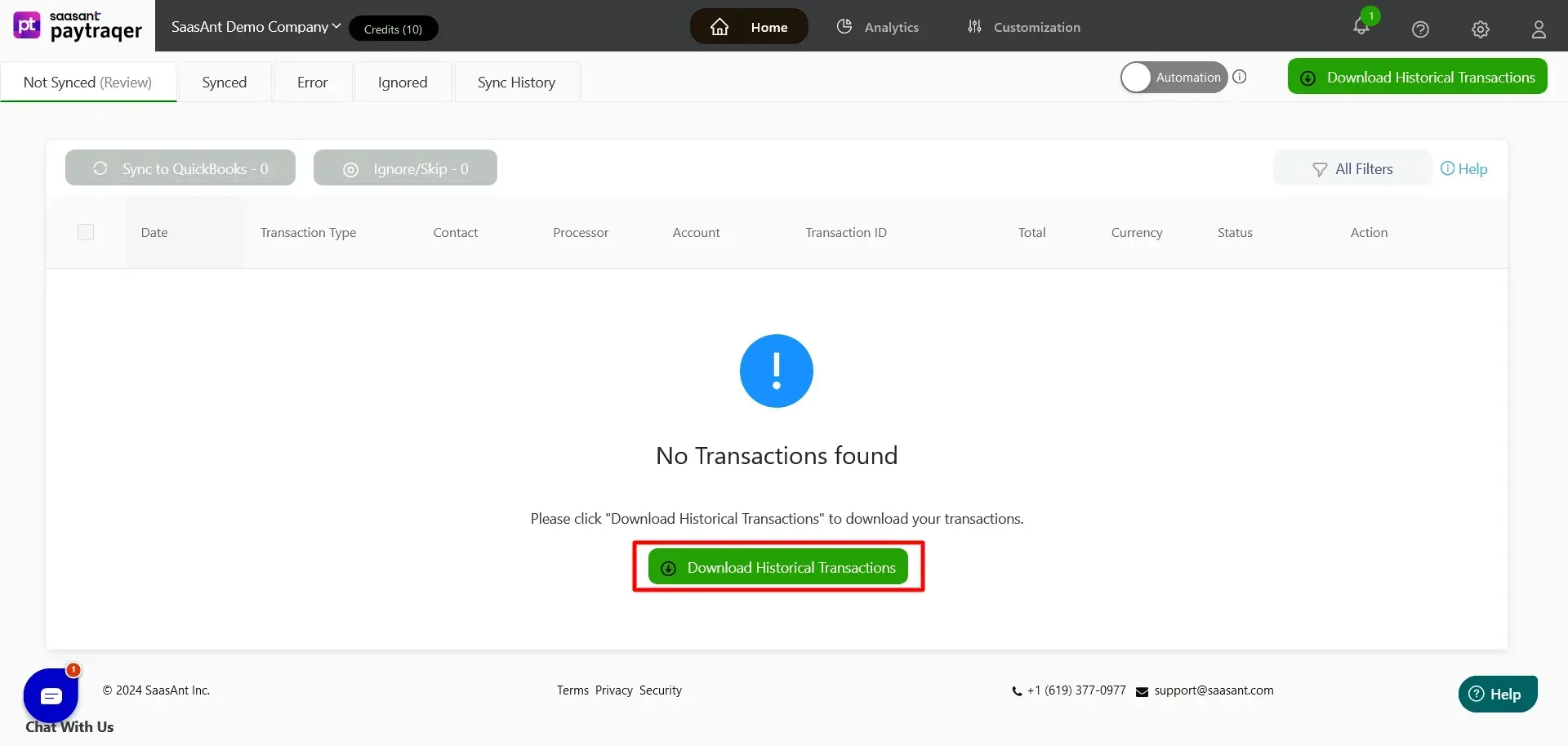 Download Transactions SaasAnt PayTraQer